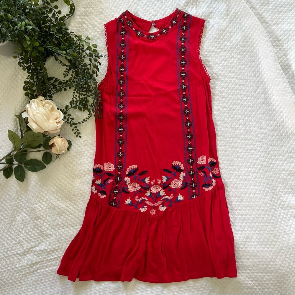 Rayon Embroidered Red Dress